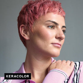 KERACOLOR Color + Clenditioner Rose Gold 12 Fl Oz application on hair