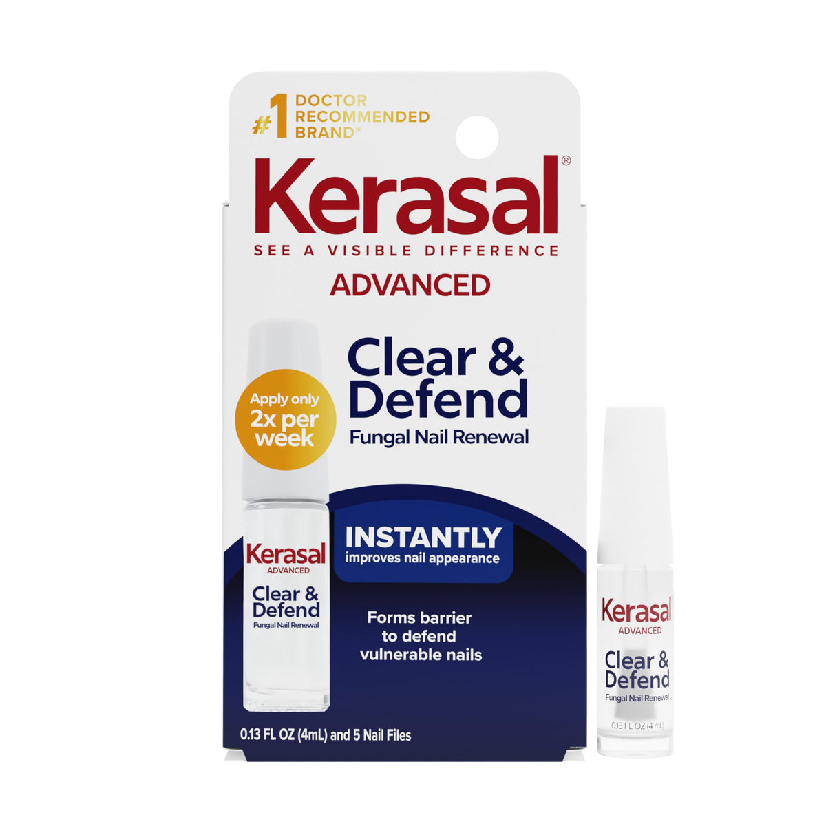 Kerasal Clear & Defend Nail Renewal Kit front view with solution and files