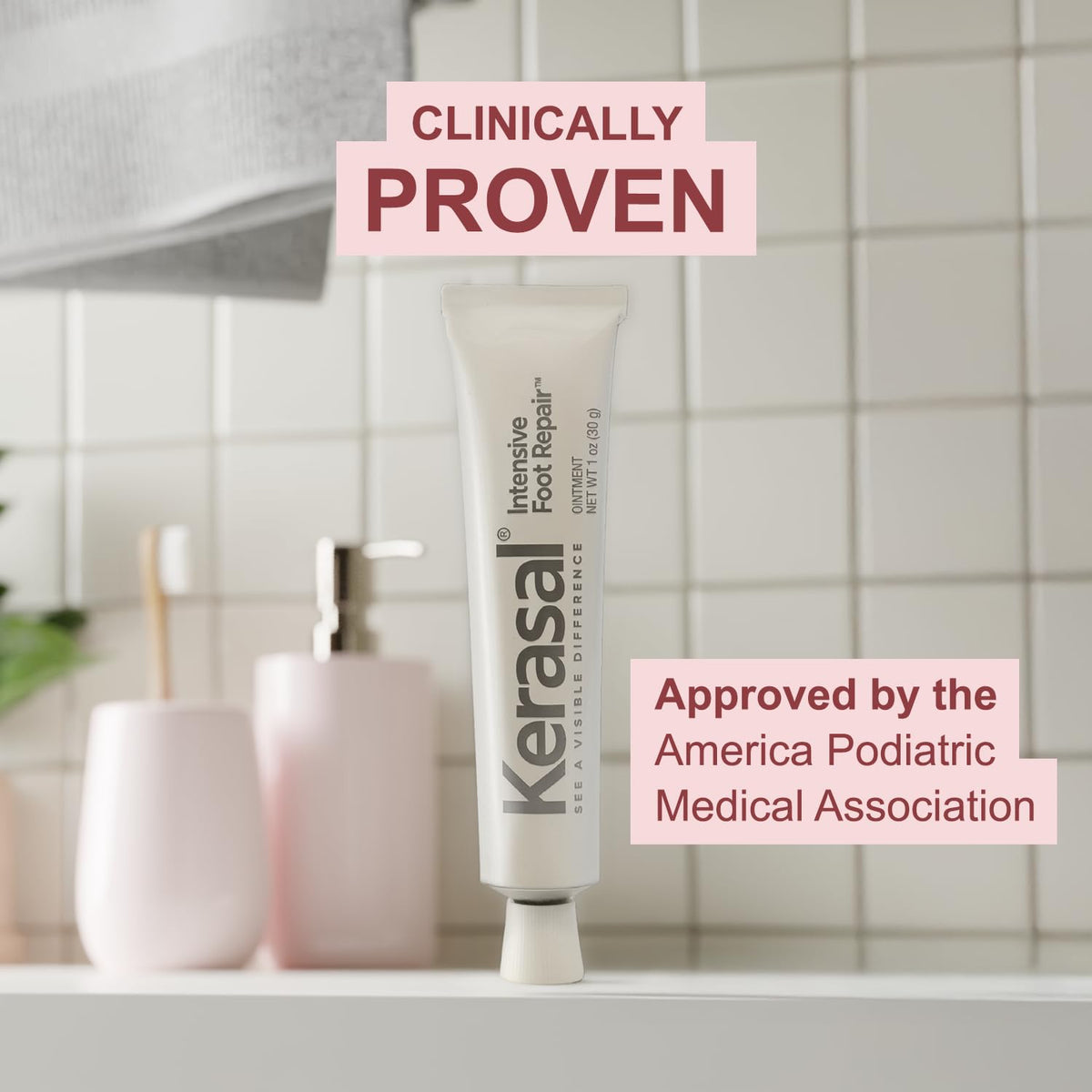 Kerasal Intensive Foot Repair Ointment in bathroom setting
