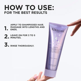 KÉRASTASE Blond Absolu Cicaflash Conditioner applied to hair in a bathroom setting
