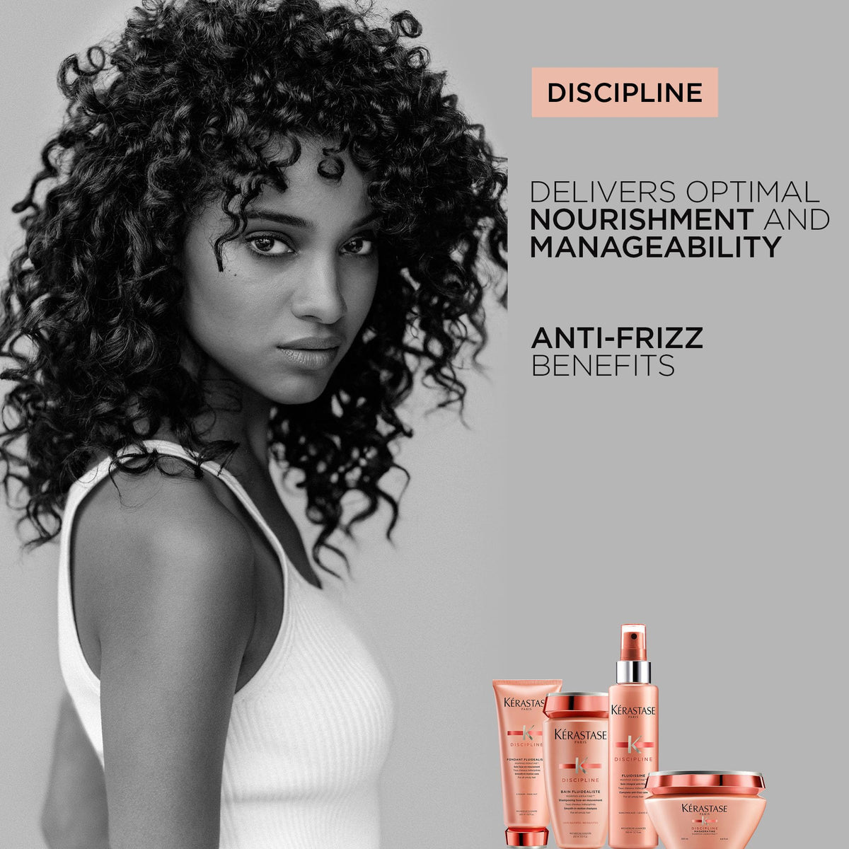 KÉRASTASE Discipline Bain Fluidealiste Shampoo in a bathroom setting