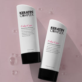 Keratin Complex Color Care Smoothing Shampoo in a bathroom setting