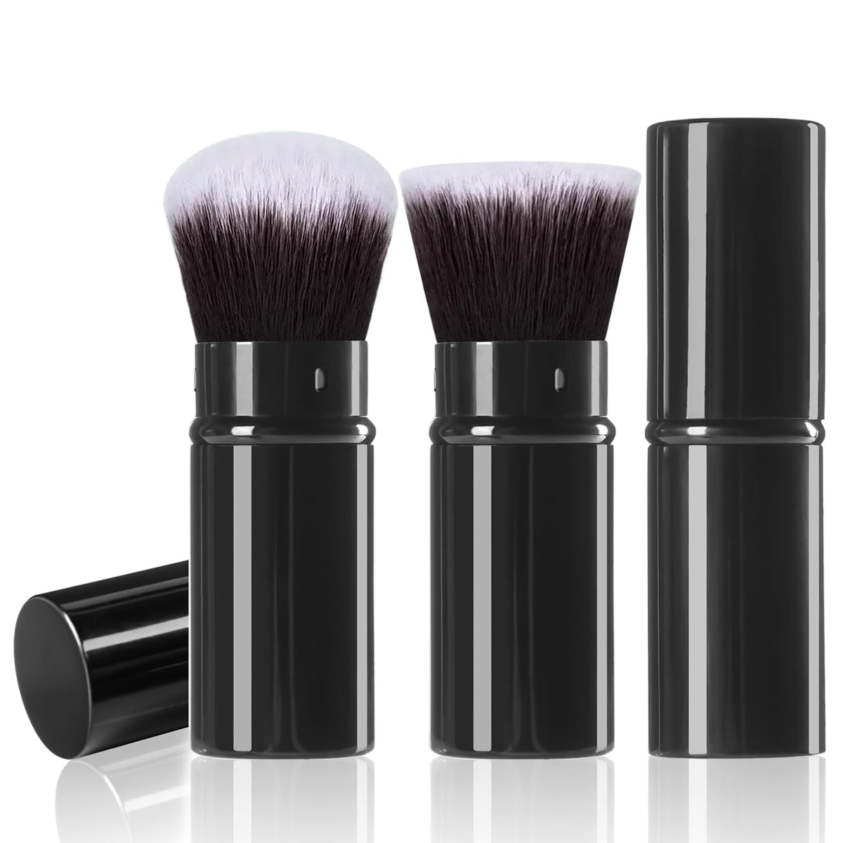 Keriloo Retractable Kabuki Brush Set front view with protective covers