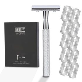 Keropy Single Blade Safety Razor front view with glossy silver finish