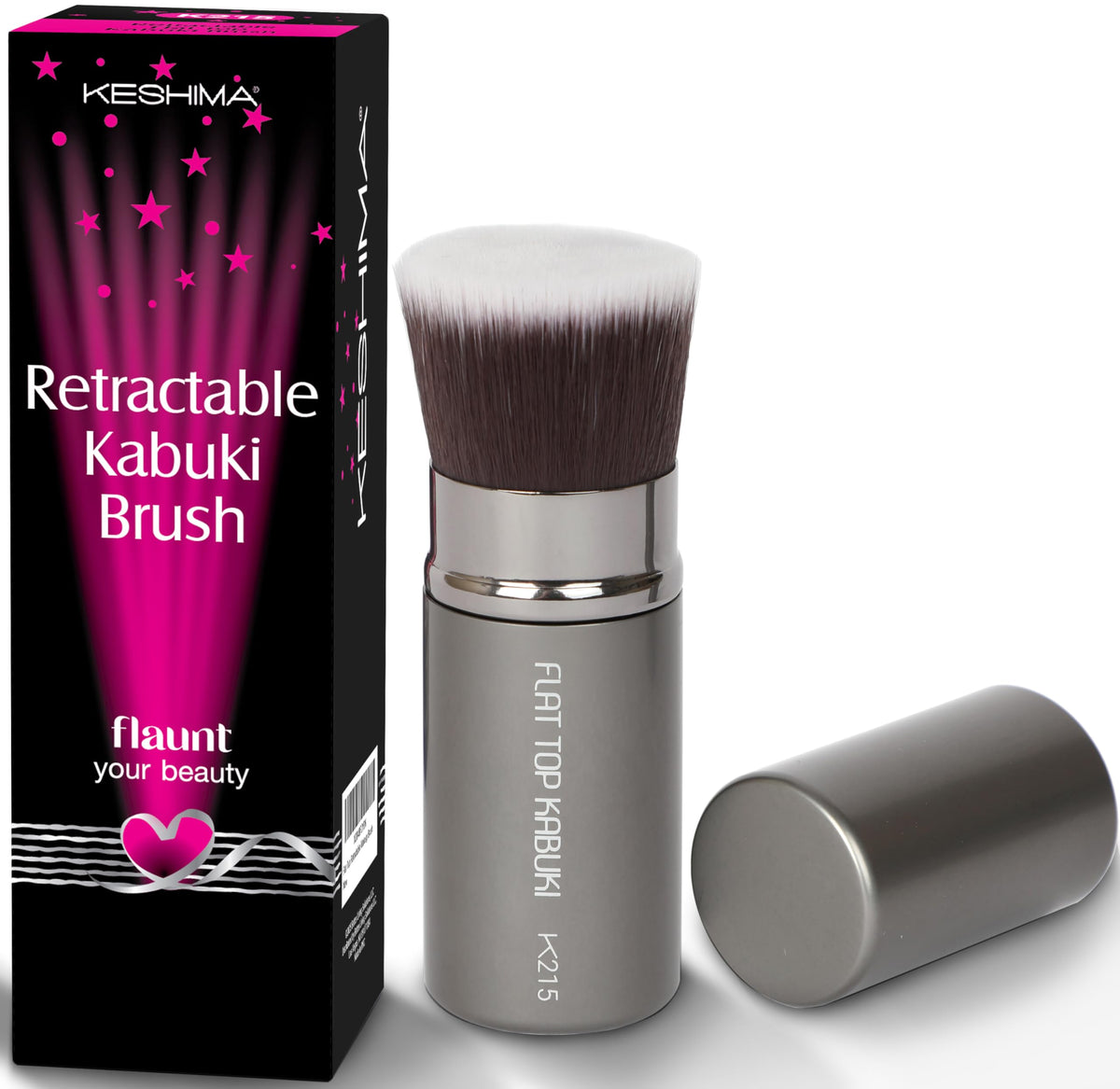 KESHIMA Retractable Kabuki Brush front view with cover
