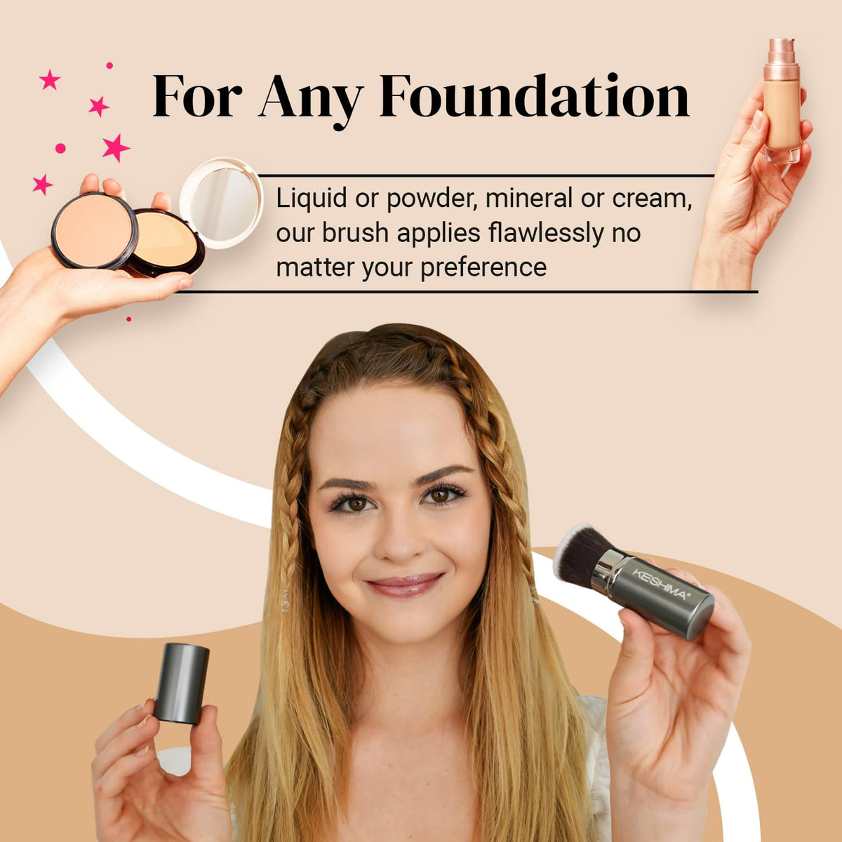 KESHIMA Retractable Kabuki Brush in use for makeup application