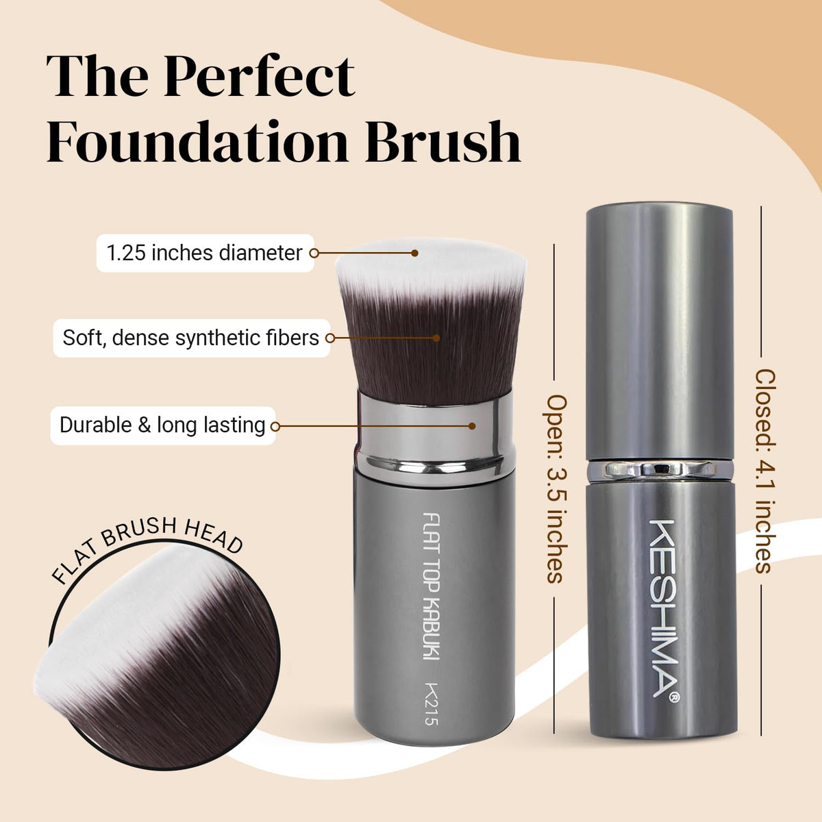 KESHIMA Retractable Kabuki Brush showing soft bristles