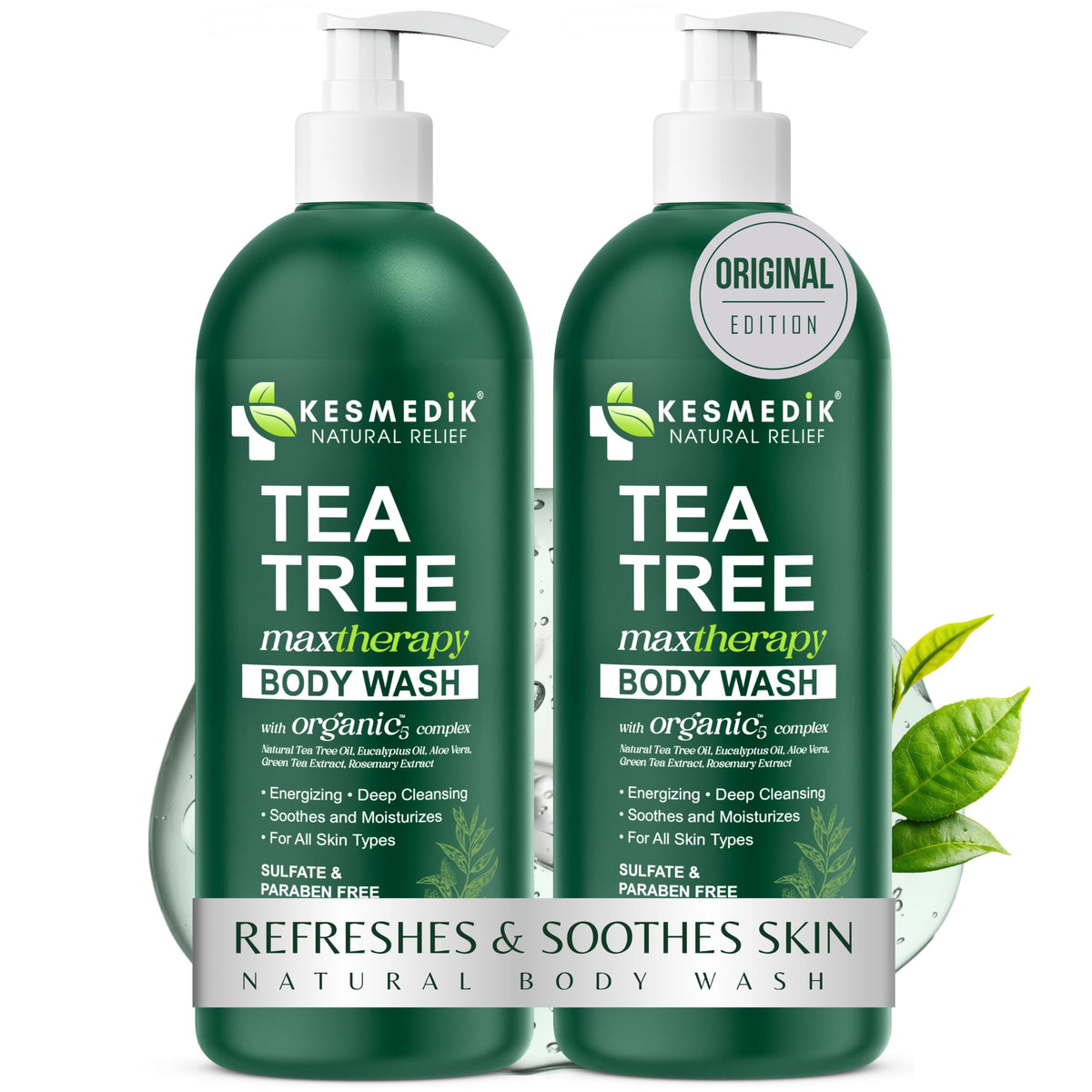 KESMEDIK Tea Tree Body Wash 2-Pack front view with labels