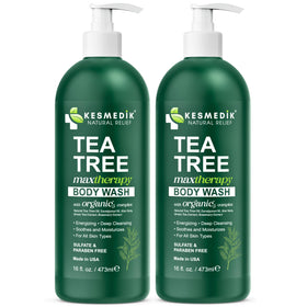 KESMEDIK Tea Tree Body Wash lathering on skin