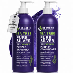 KESMEDIK Tea Tree Purple Shampoo and Conditioner Set front view