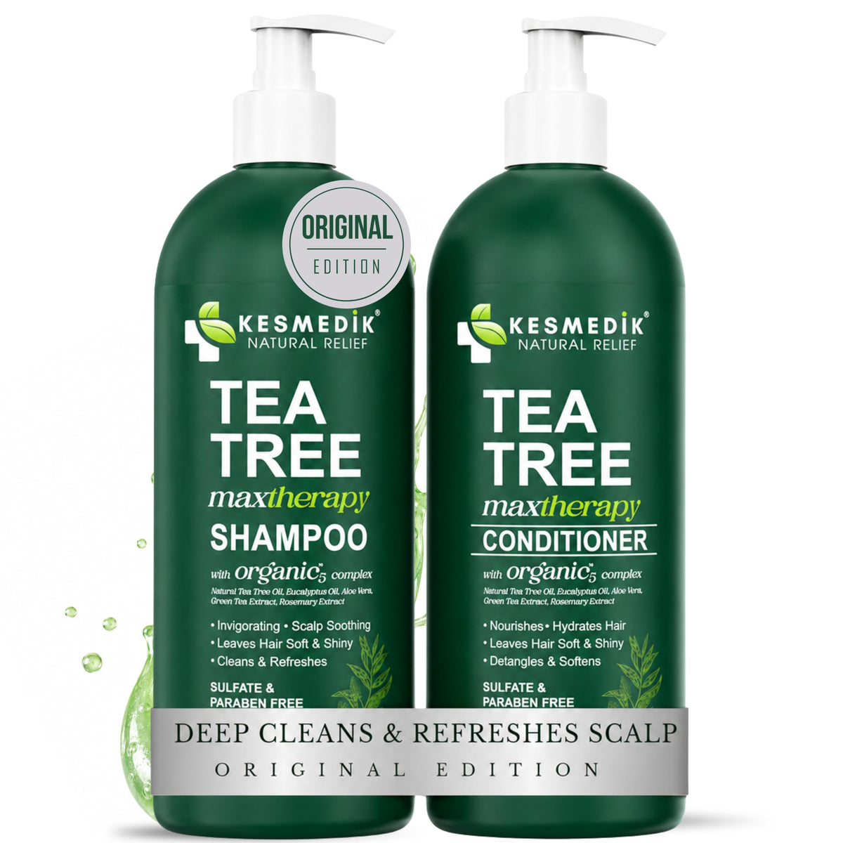 KESMEDIK Tea Tree Shampoo and Conditioner Set front view