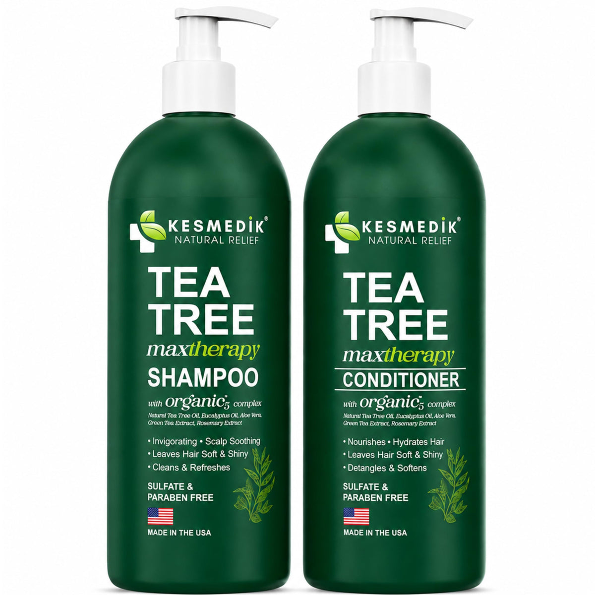 KESMEDIK Tea Tree Shampoo and Conditioner Set packaging