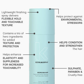 KEVIN.MURPHY BEDROOM.HAIR on a bathroom shelf