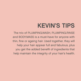 KEVIN.MURPHY PLUMPING.WASH shampoo and conditioner set on a bathroom shelf
