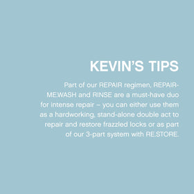 KEVIN.MURPHY REPAIR-ME travel size shampoo and conditioner on a bathroom counter