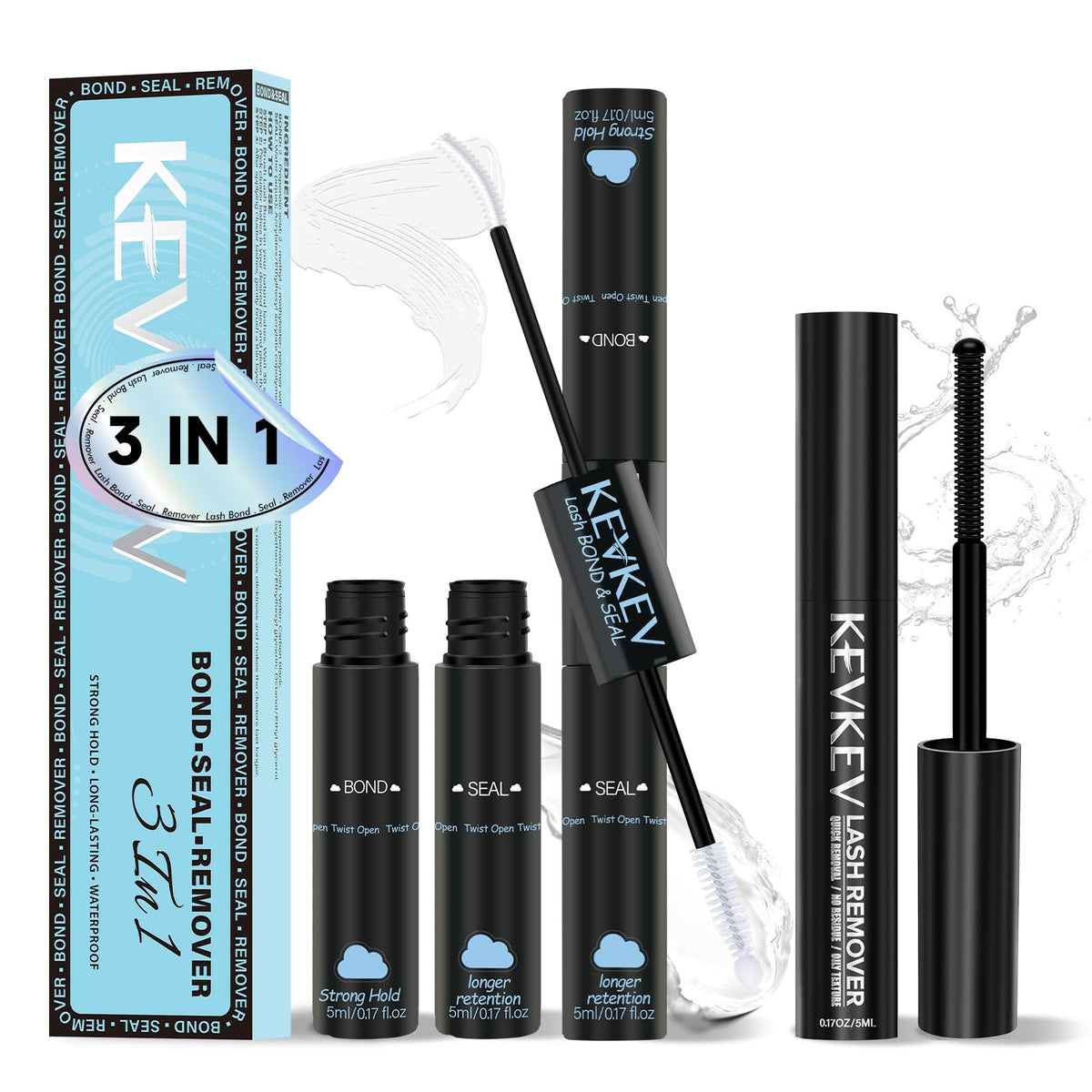 KevKev Lash Cluster Glue Remover Kit front view with 10ml glue and 5ml remover