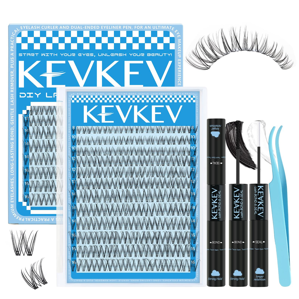 KevKev Wispy Lash Clusters Kit front view with clear band