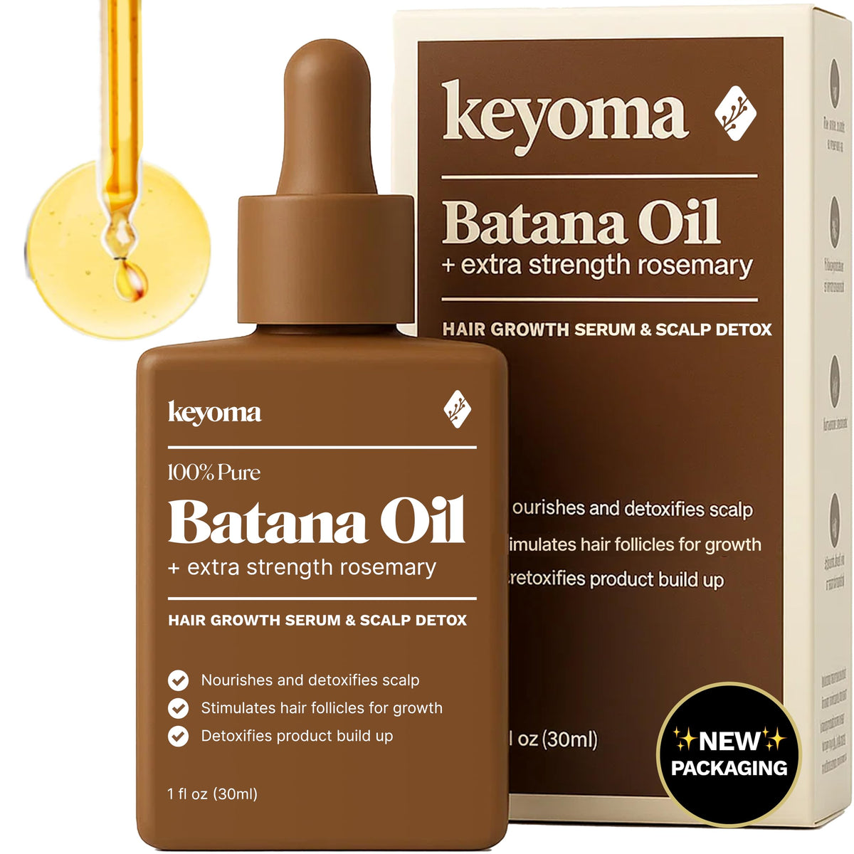 Keyoma Batana Oil 30 mL bottle front view with rosemary