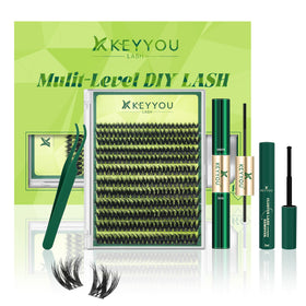 KEYYOU 3D Effect V3D01 Lash Clusters Kit front view with tools