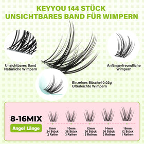 KEYYOU Angel Lash Clusters packaging with 144 clusters