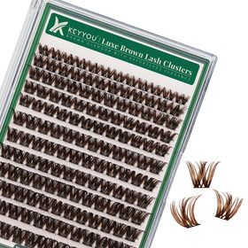 KEYYOU Brown Lash Clusters 144pcs tray with various lengths