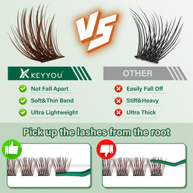 KEYYOU Brown Lash Clusters 8-18mm lengths displayed