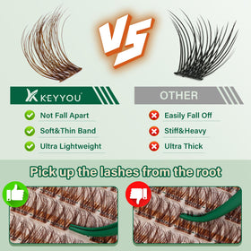 KEYYOU Brown Lash Clusters being applied on eyelashes