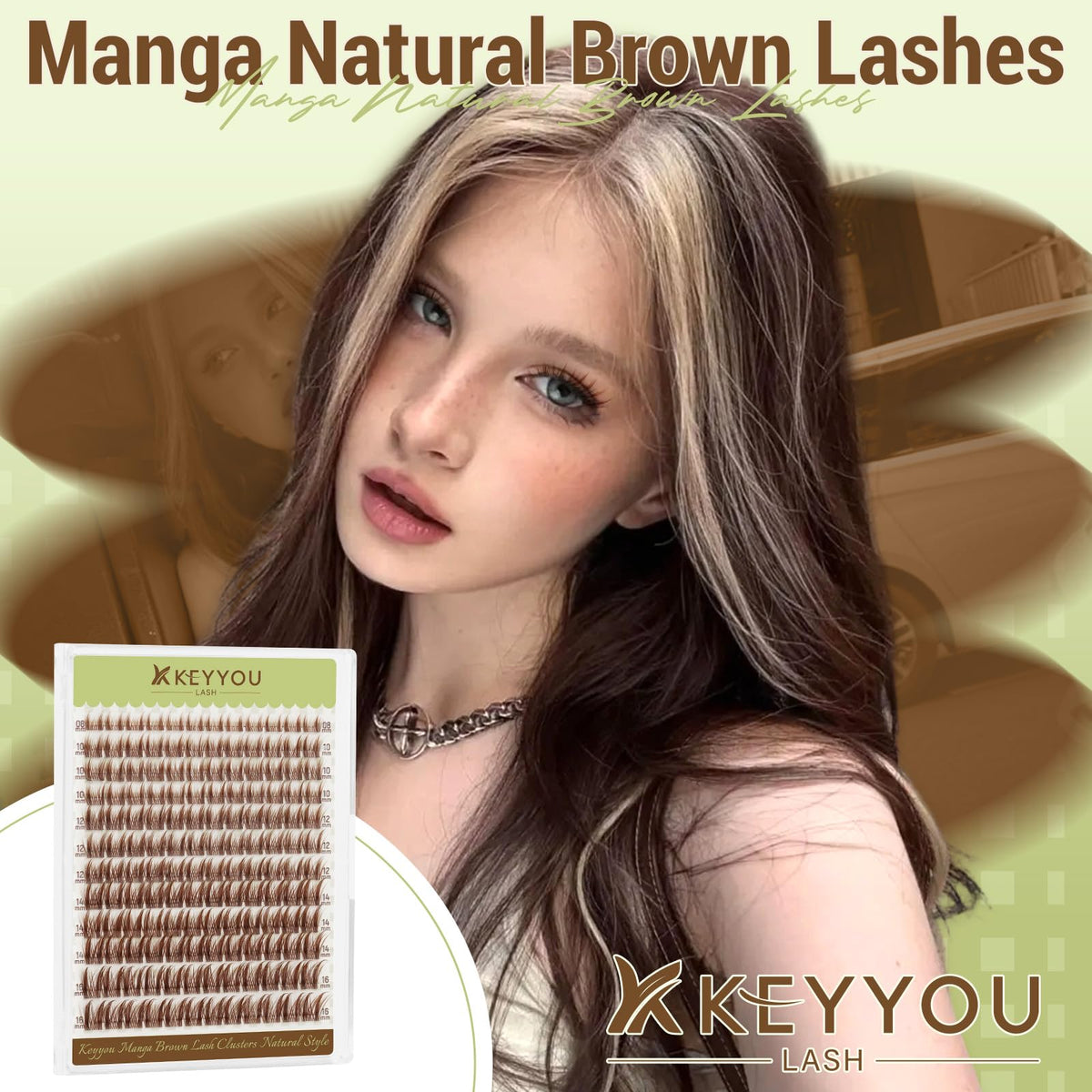 KEYYOU Brown Lash Clusters C Curl 8-16mm packaging