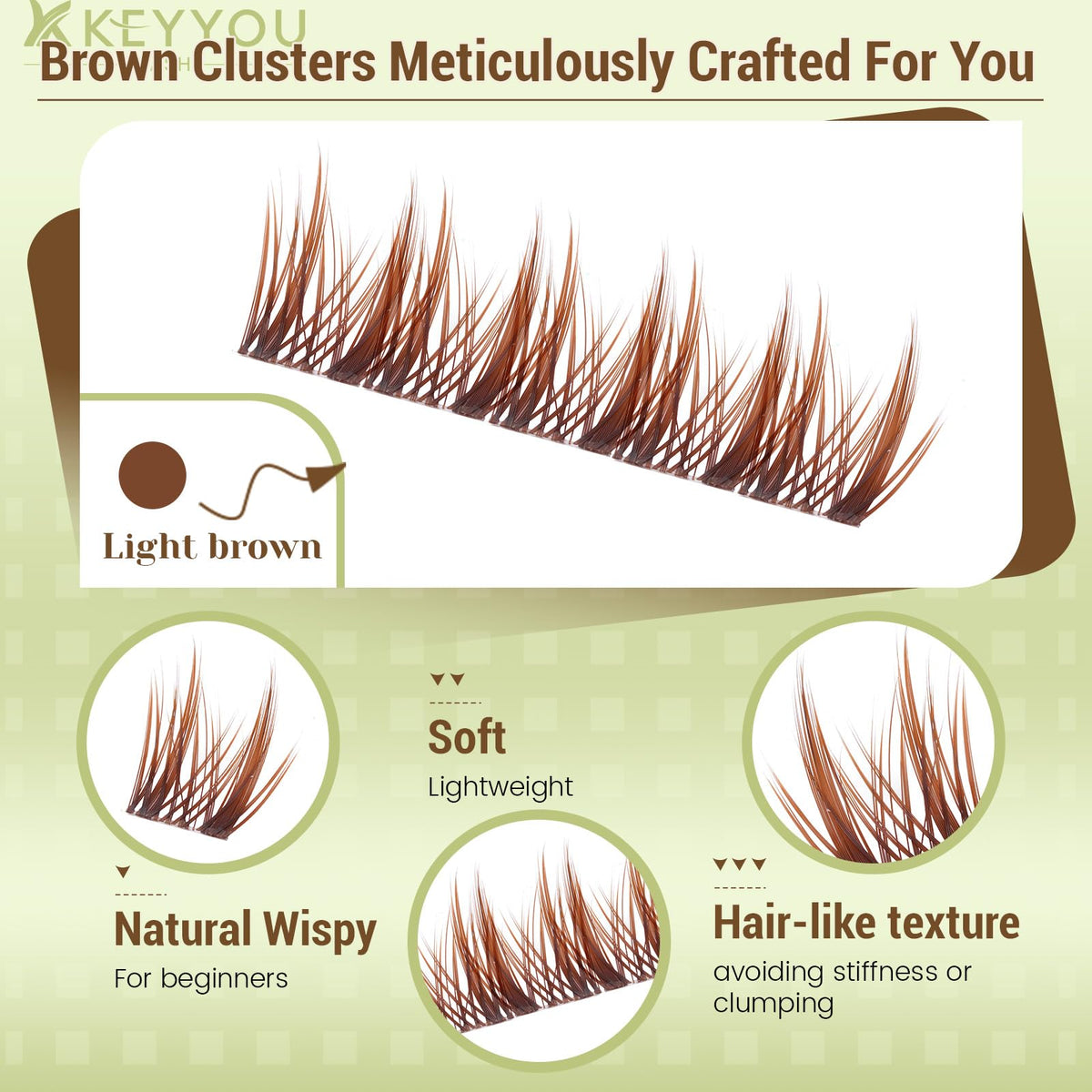 KEYYOU Brown Lash Clusters C Curl on model