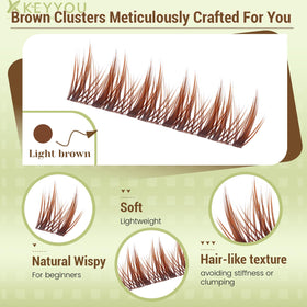 KEYYOU Brown Lash Clusters C Curl on model