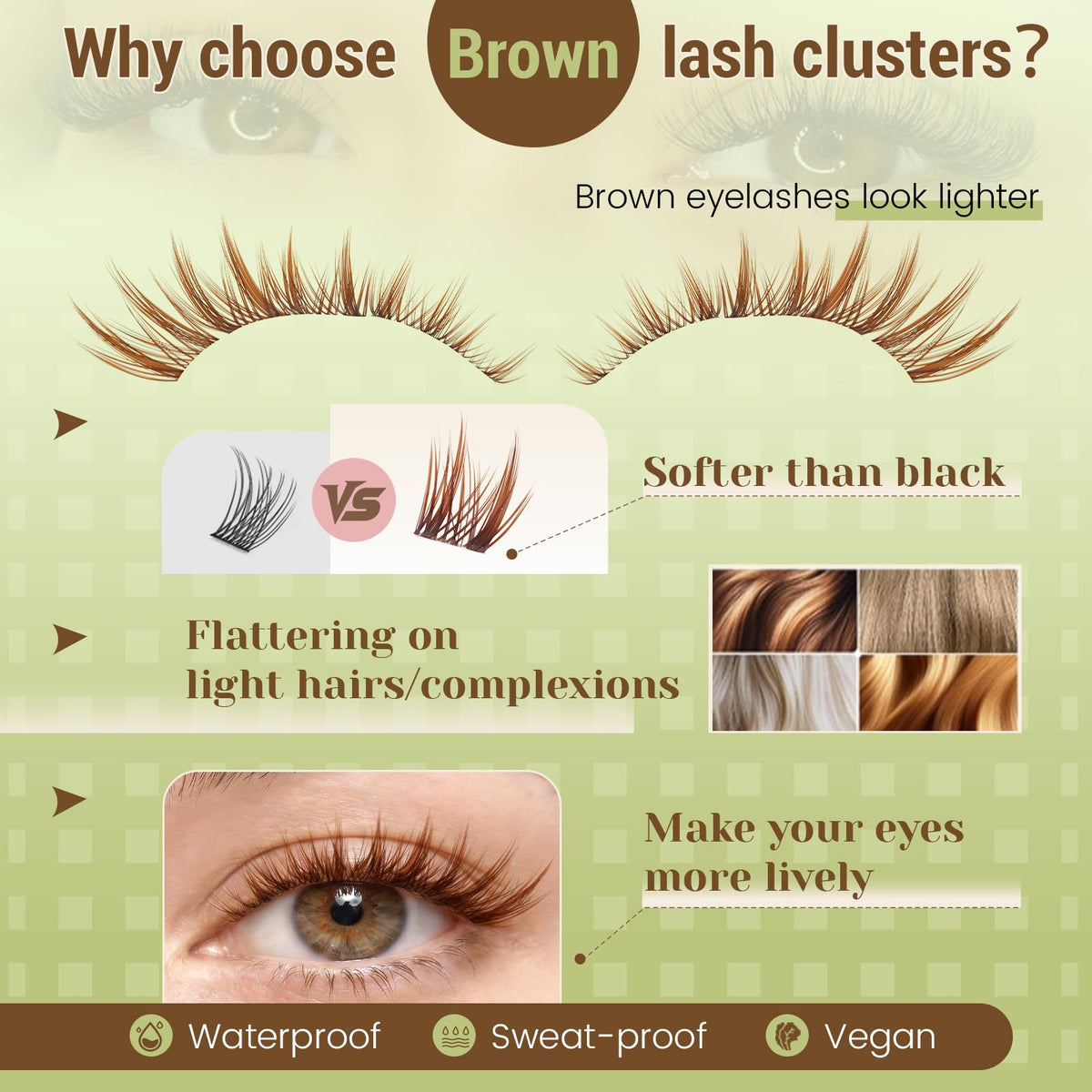 KEYYOU Brown Lash Clusters C Curl with lash bond