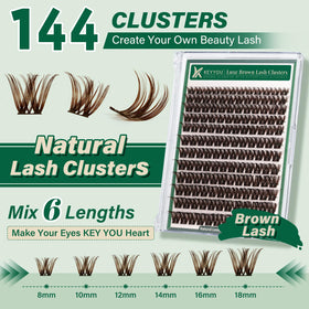 KEYYOU Brown Lash Clusters on model's eyes for natural look