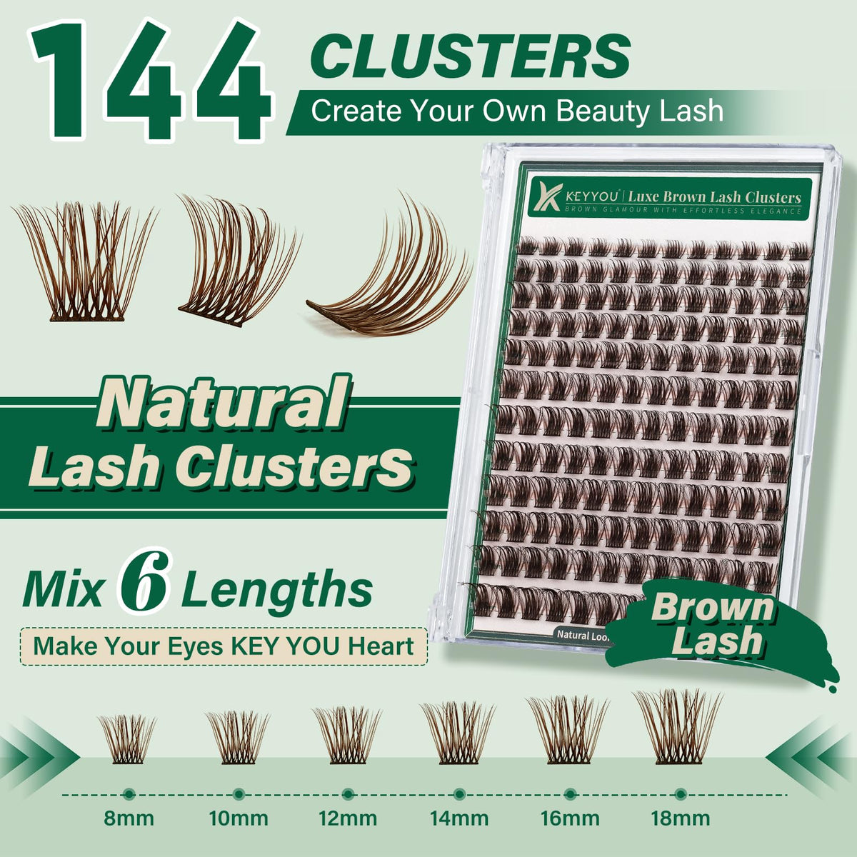 KEYYOU Brown Lash Clusters with application tools