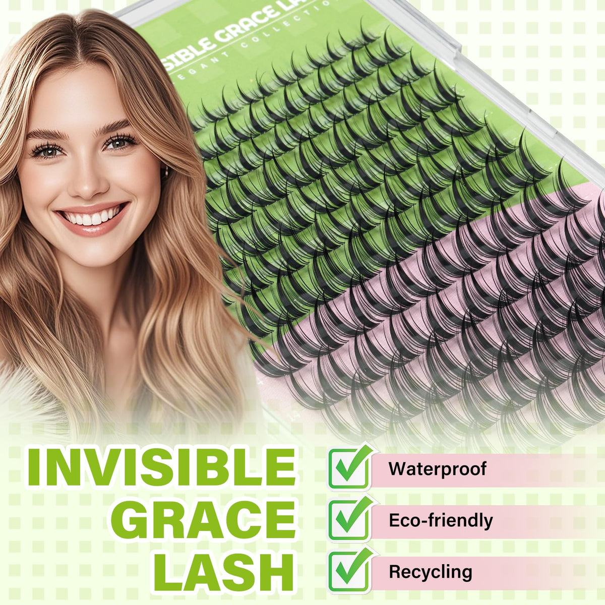 KEYYOU Bunny Lash Clusters application process with tweezers