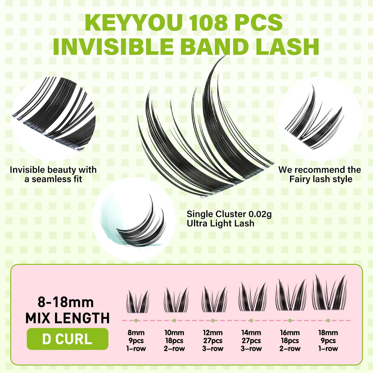 KEYYOU Bunny Lash Clusters showing different lash lengths