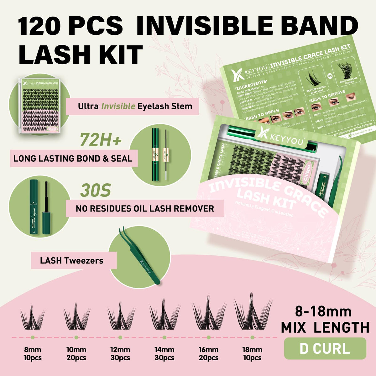 KEYYOU Chispa Lash Clusters Kit contents including lashes and accessories