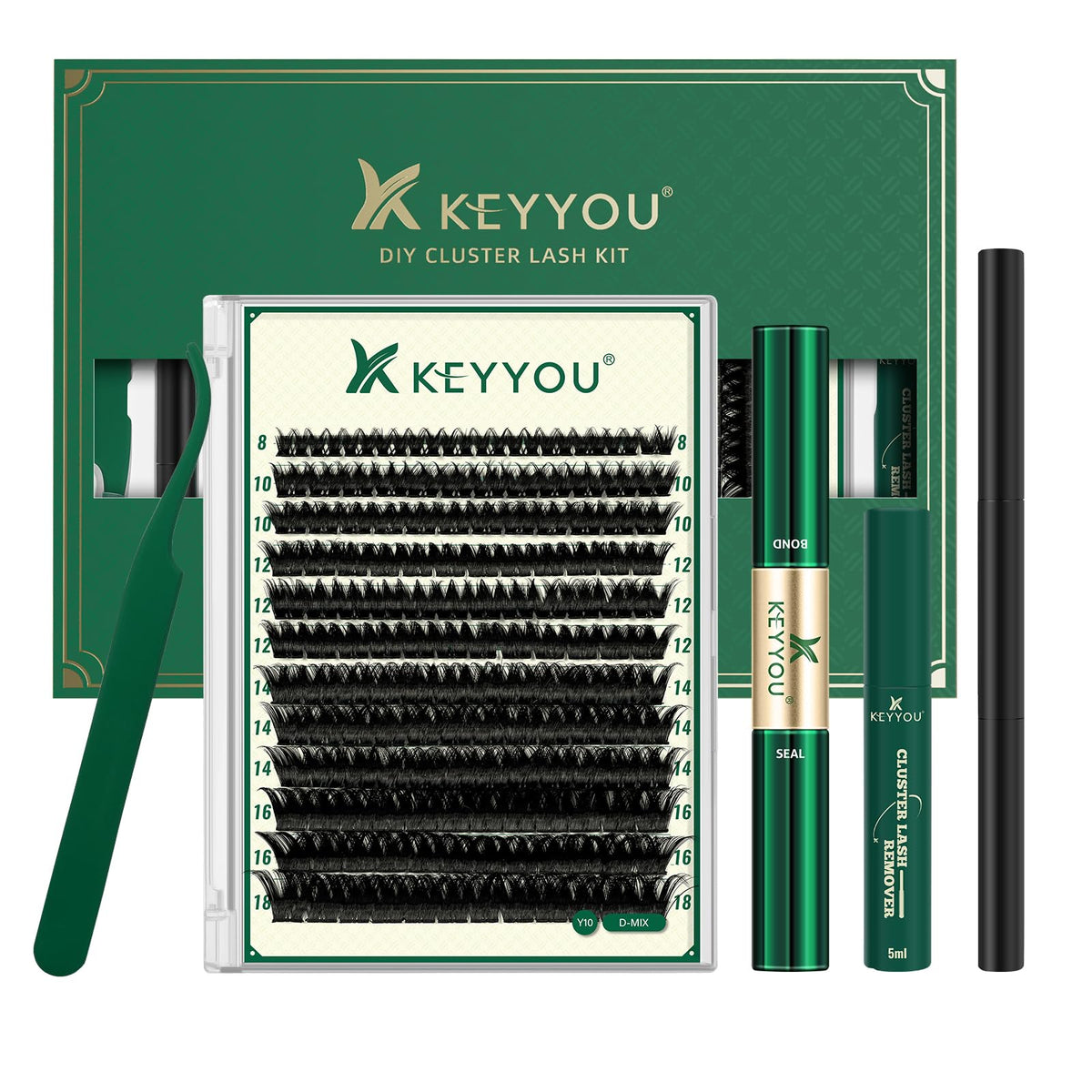 KEYYOU DIY Lash Extension Kit 144pcs with tools and lash clusters
