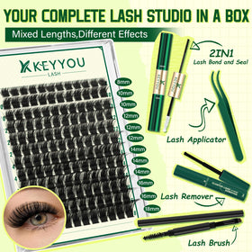 KEYYOU Enchantress Lash Clusters Kit applicators and lash brush