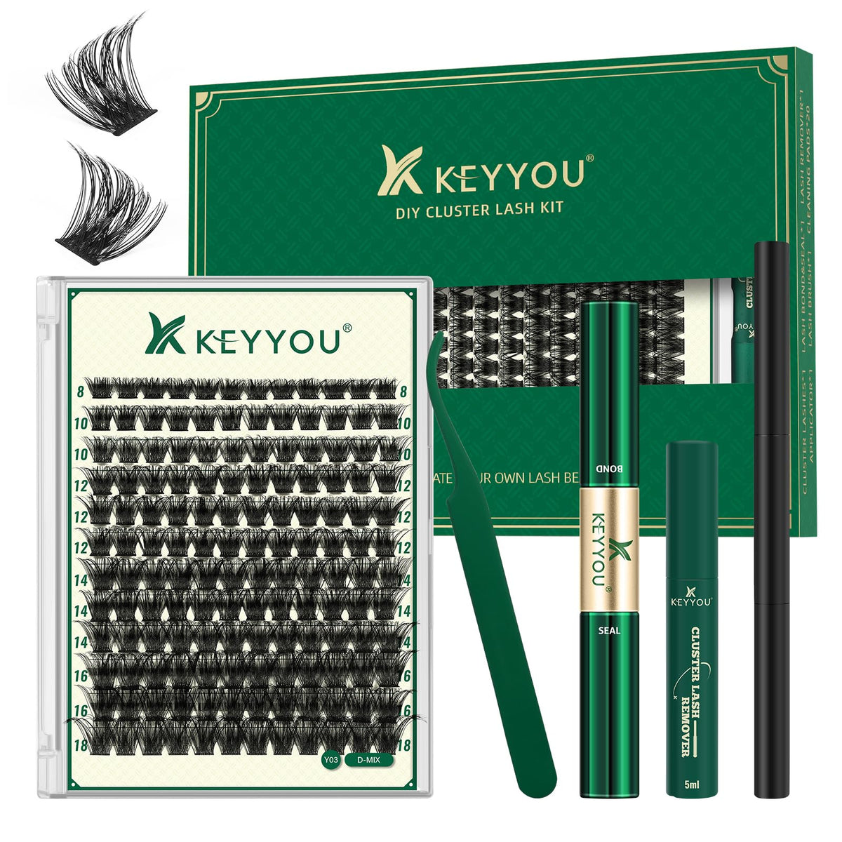 KEYYOU Enchantress Lash Clusters Kit front view with packaging