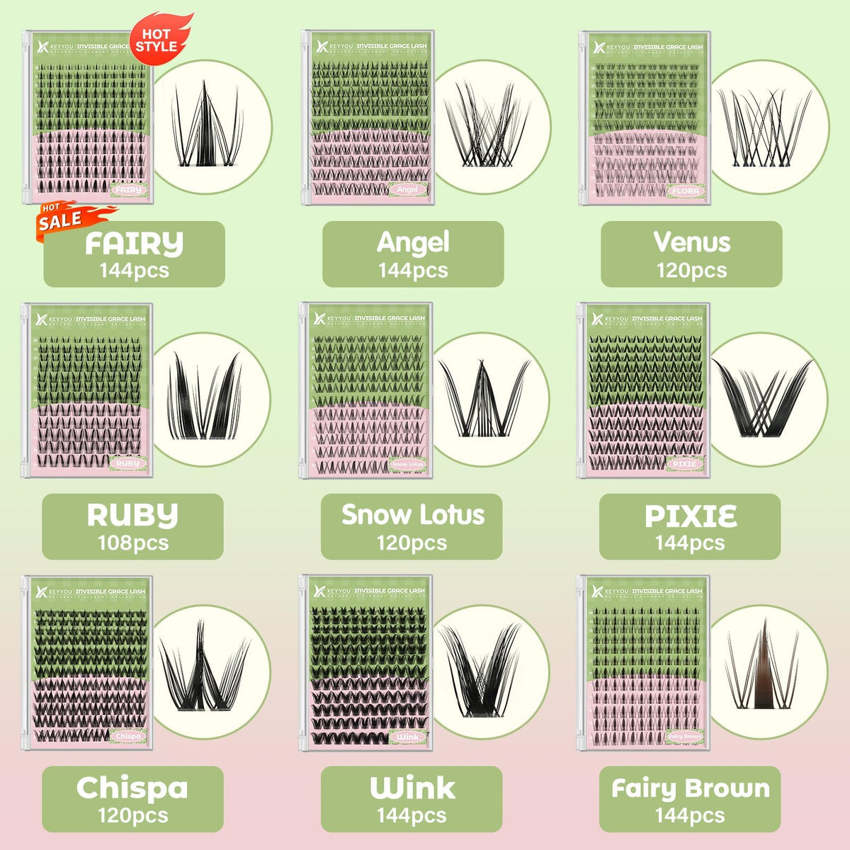 KEYYOU Fairy Lash Clusters Kit side view showing lash clusters