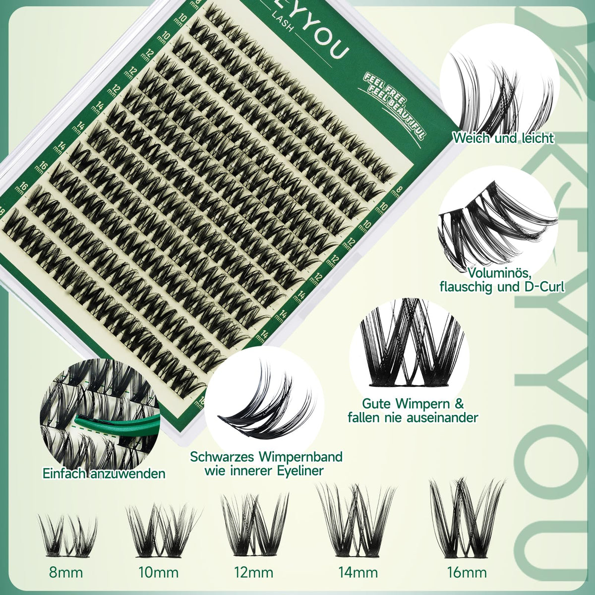 KEYYOU Flora Lash Clusters detailed view of clusters
