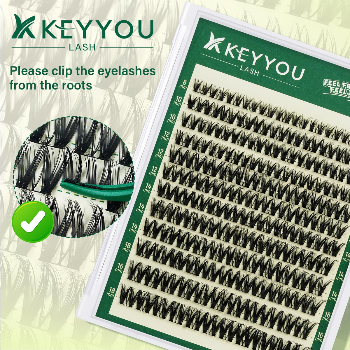 KEYYOU Flora Lash Clusters Kit close-up of synthetic fibers