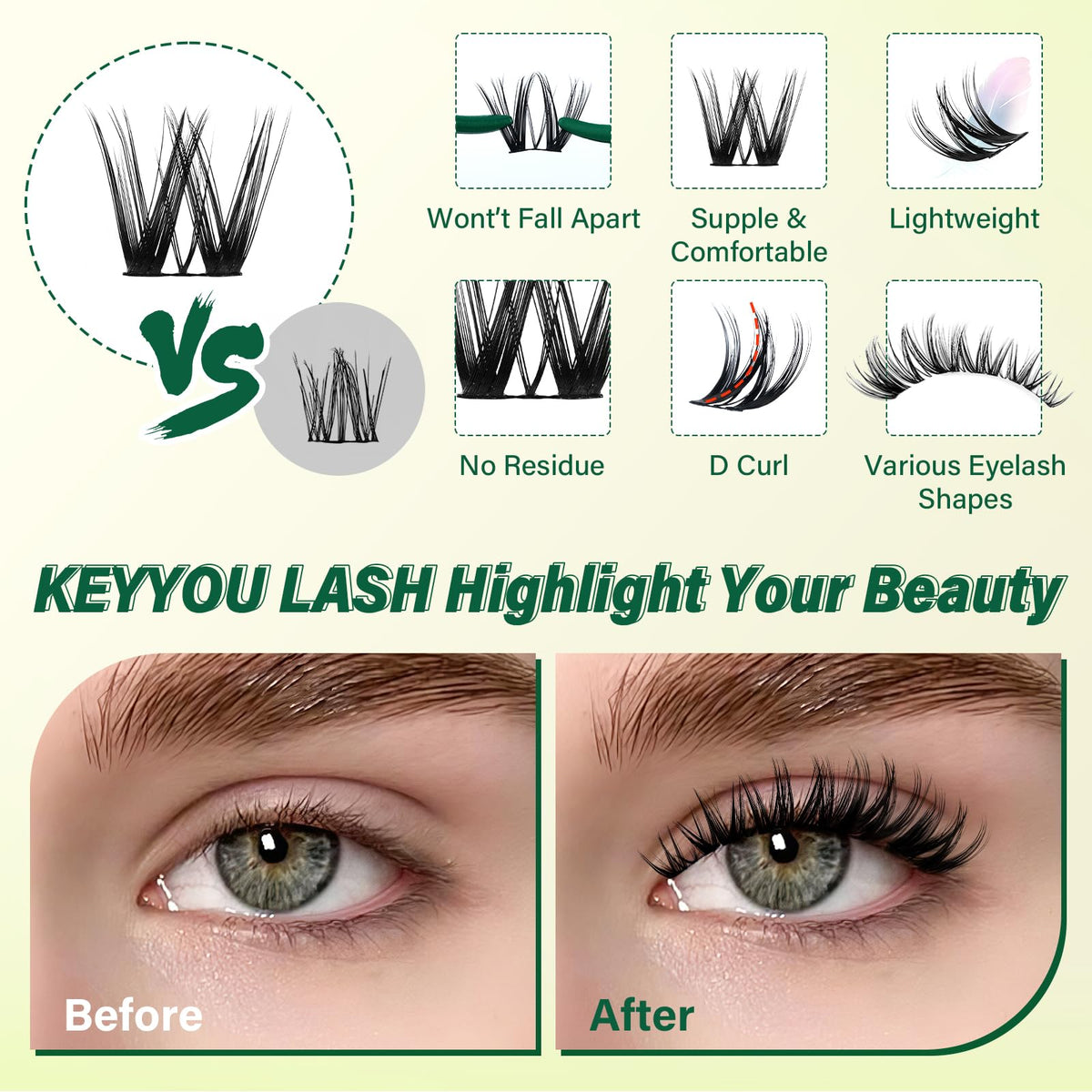 KEYYOU Flora Lash Clusters Kit displaying fluffy lash effect