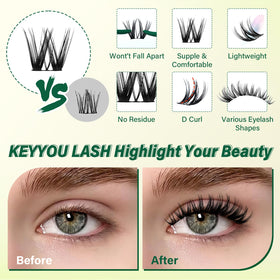 KEYYOU Flora Lash Clusters Kit displaying fluffy lash effect
