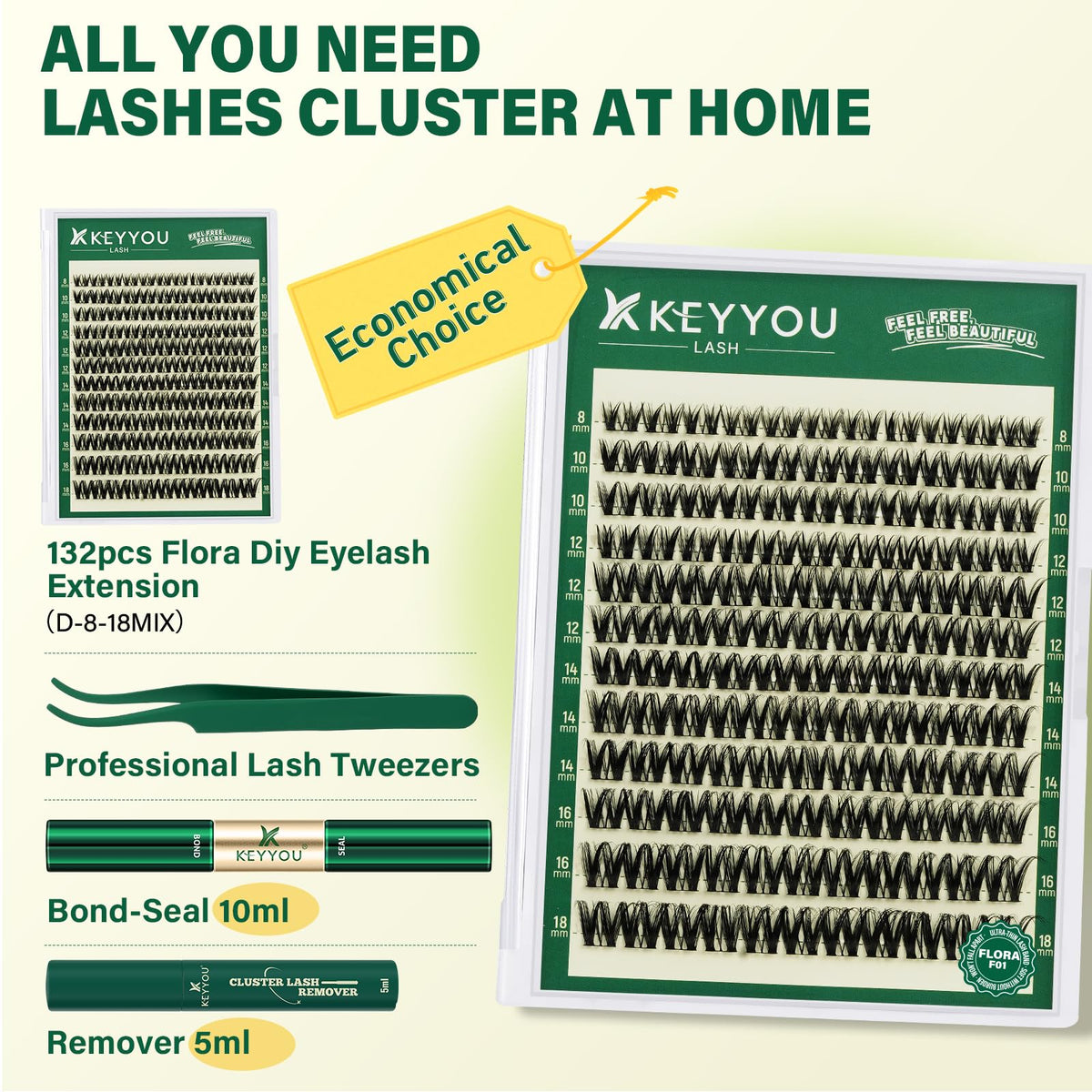 KEYYOU Flora Lash Clusters Kit with included lash tweezers