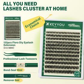 KEYYOU Flora Lash Clusters Kit with included lash tweezers