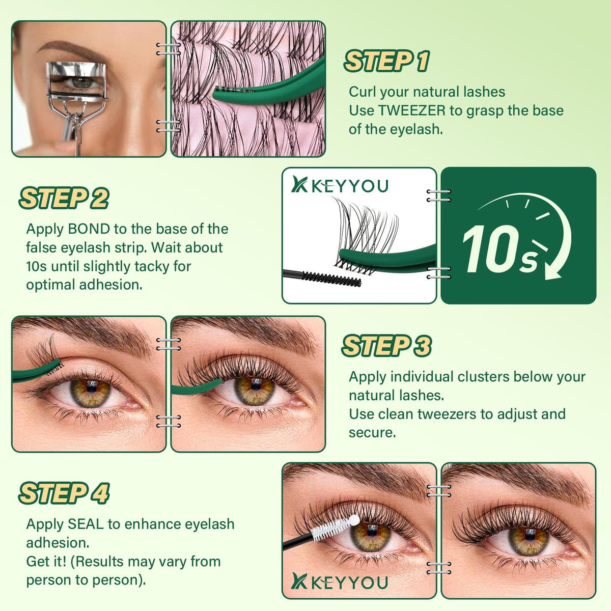 KEYYOU Lash Bond & Seal & Remover Kit with lash clusters