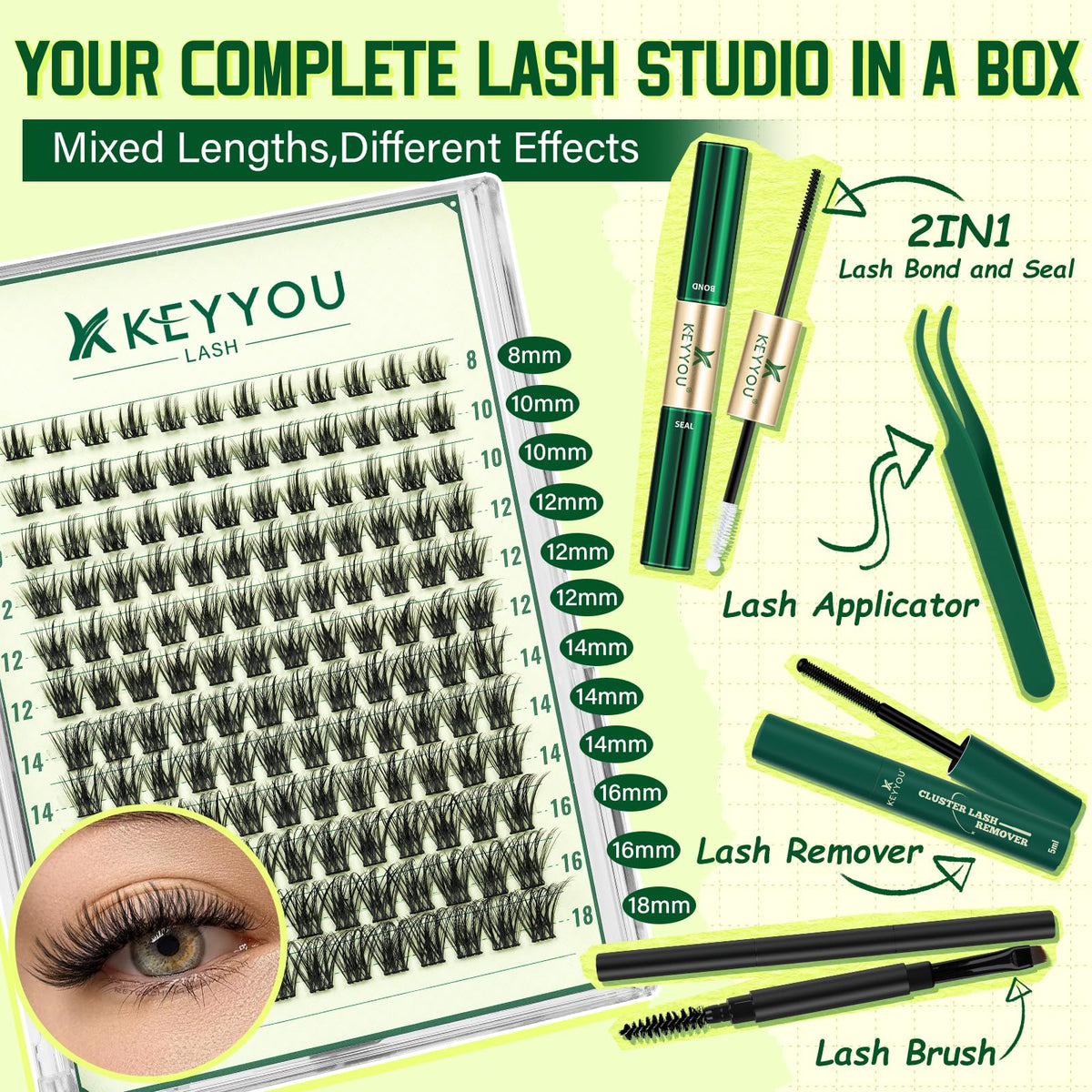 KEYYOU lash brush and remover included in the kit