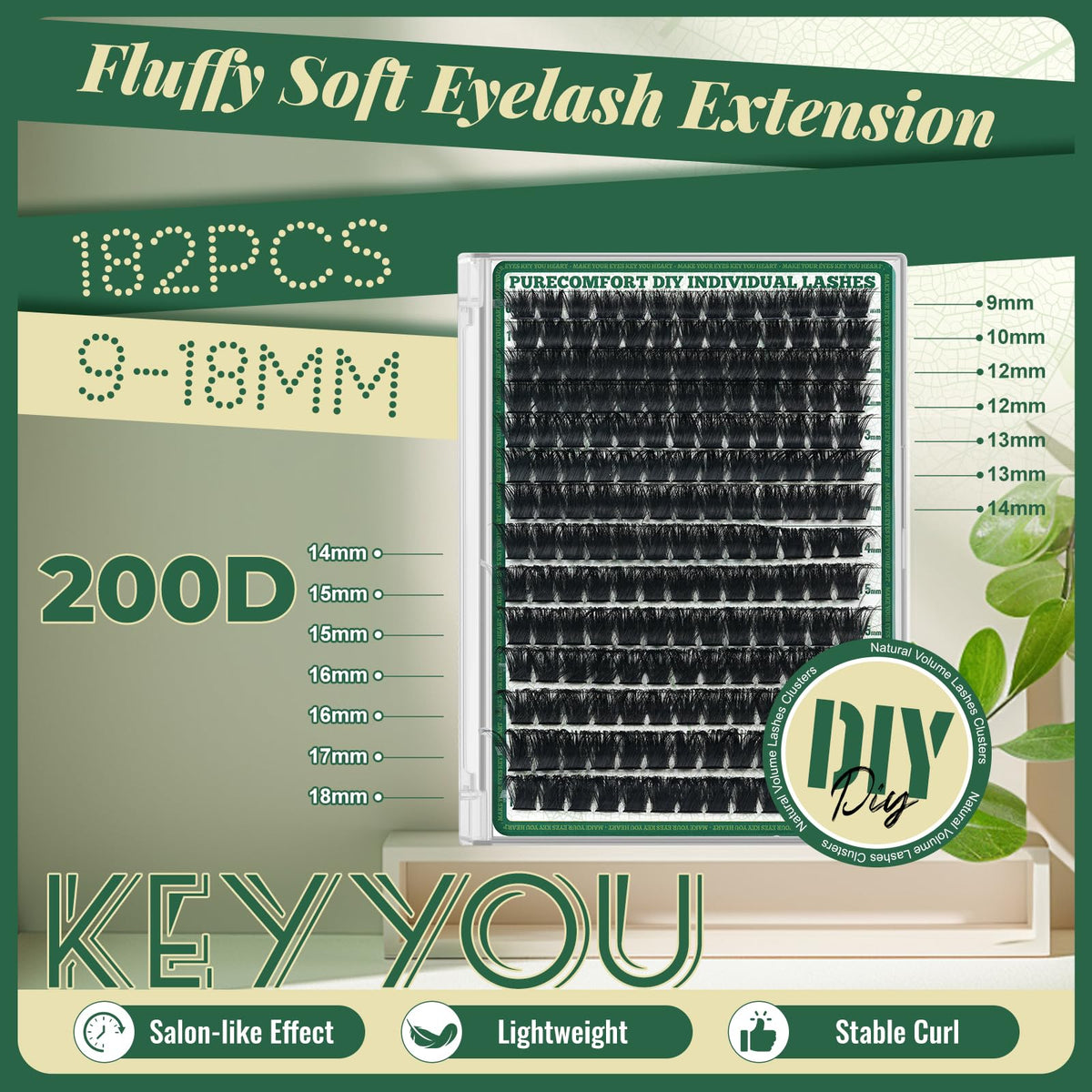 KEYYOU Lash Clusters 0.03mm side view highlighting texture