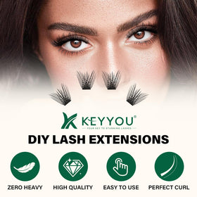 KEYYOU Lash Clusters 144pcs D Curl 10mm close-up